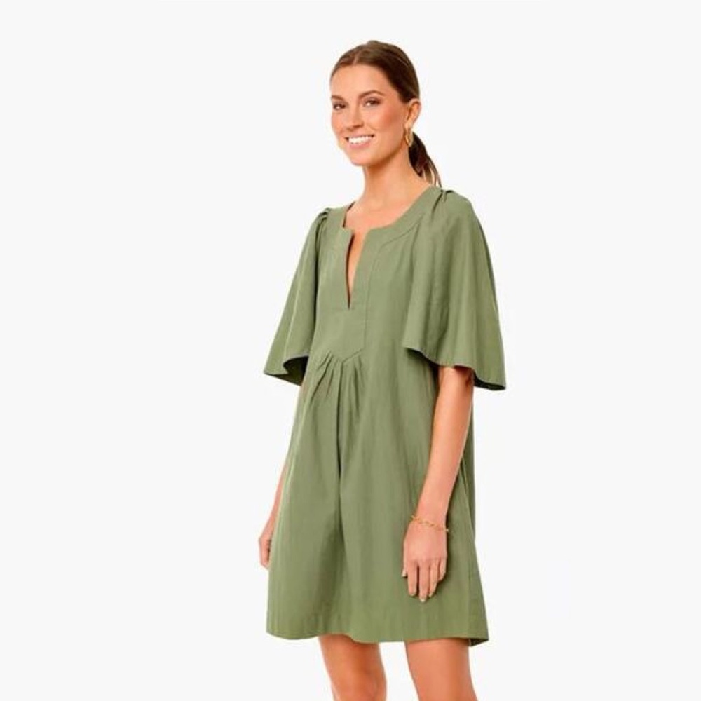 POMANDER PLACE Finley Flutter Sleeve Dress in Sage Green